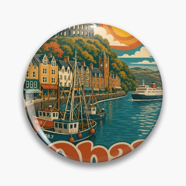 Aperçu de l'œuvre Souvenir de voyage d'Oban, Écosse - Illustration rétro créée et vendue par VisualArtsOasis.