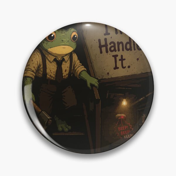 Item preview, I'll Handle It Frog Sticker – Dark Humor Basement Alarm | Horror Comedy Frog designed and sold by SimplePoDesign.