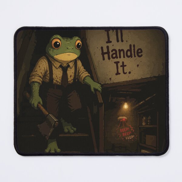 Item preview, I'll Handle It Frog Sticker – Dark Humor Basement Alarm | Horror Comedy Frog designed and sold by SimplePoDesign.