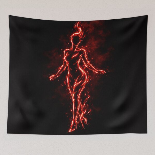 Item preview, Neon Fire Elemental Silhouette - Glowing Flame Fantasy Art Home Decor designed and sold by Bela Ambrus.