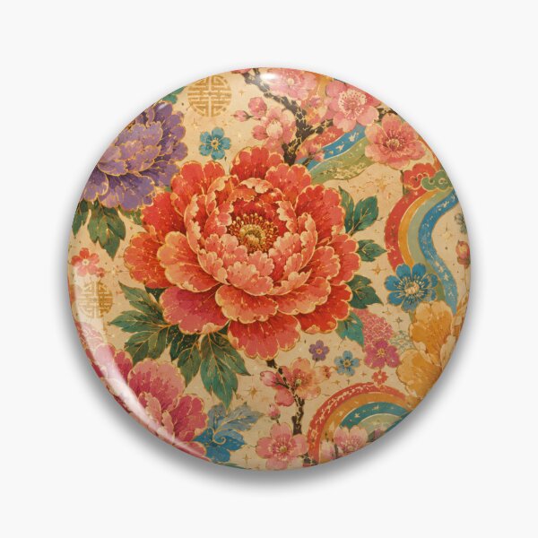 Item preview, Colorful Chinese Peonies – Vintage 70s Asian Floral Pattern designed and sold by MarekoraStudio.