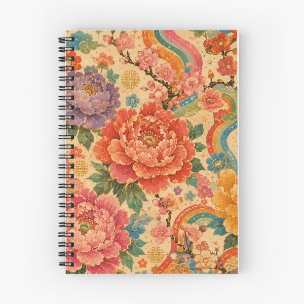 Item preview, Colorful Chinese Peonies – Vintage 70s Asian Floral Pattern designed and sold by MarekoraStudio.