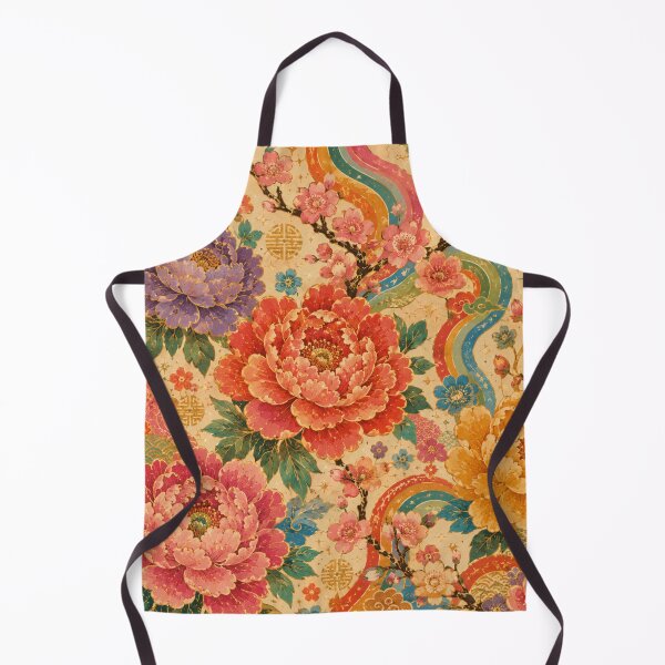 Item preview, Colorful Chinese Peonies – Vintage 70s Asian Floral Pattern designed and sold by MarekoraStudio.