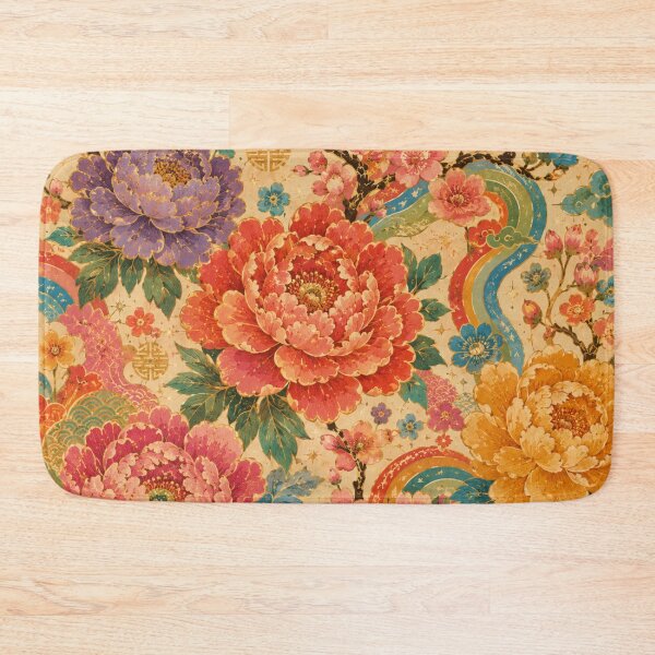 Item preview, Colorful Chinese Peonies – Vintage 70s Asian Floral Pattern designed and sold by MarekoraStudio.