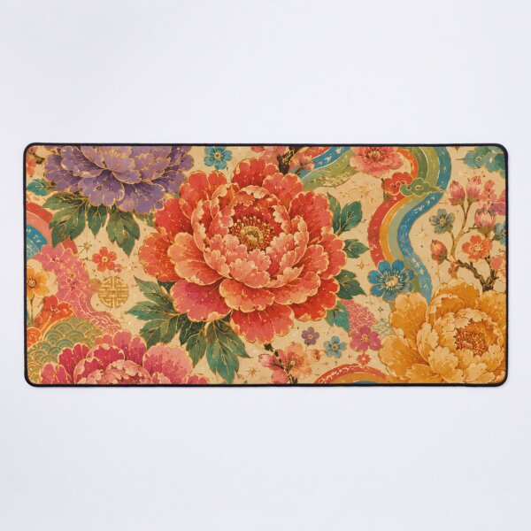 Item preview, Colorful Chinese Peonies – Vintage 70s Asian Floral Pattern designed and sold by MarekoraStudio.