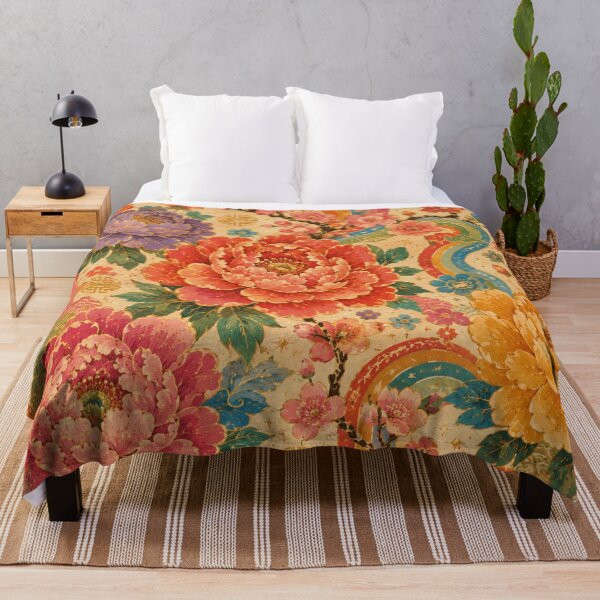 Item preview, Colorful Chinese Peonies – Vintage 70s Asian Floral Pattern designed and sold by MarekoraStudio.
