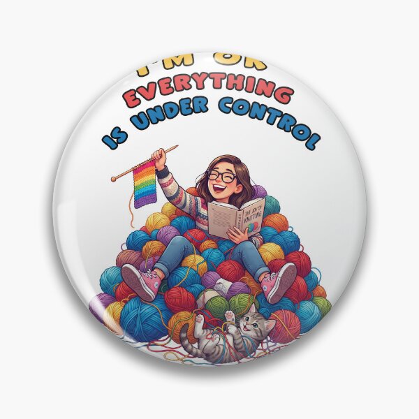 Item preview, i'm ok Girl Knitting in Pile of Yarn Balls and cat designed and sold by TeeARTHY.