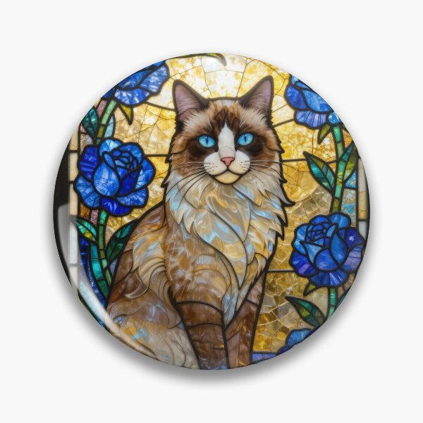 Item preview, Ragdoll Cat Stained Glass Blue Roses Art Print designed and sold by pinkal.