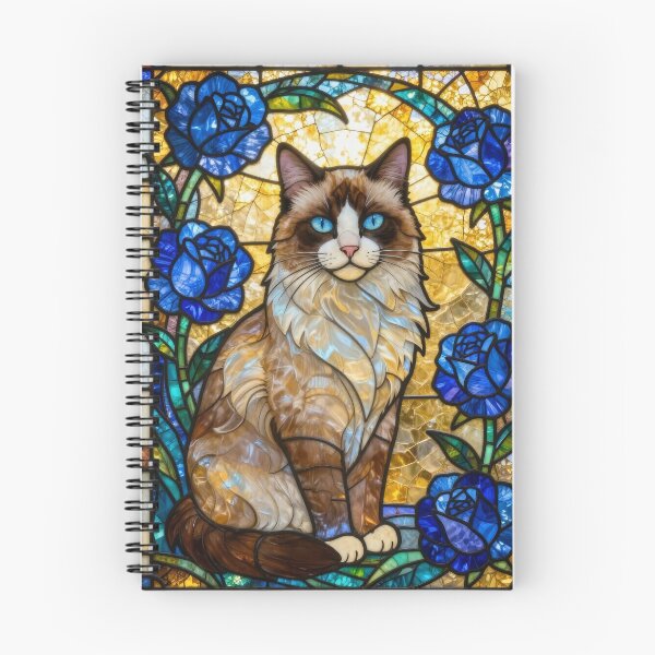 Item preview, Ragdoll Cat Stained Glass Blue Roses Art Print designed and sold by pinkal.