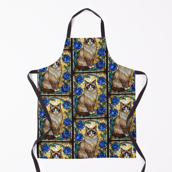 Item preview, Ragdoll Cat Stained Glass Blue Roses Art Print designed and sold by pinkal.