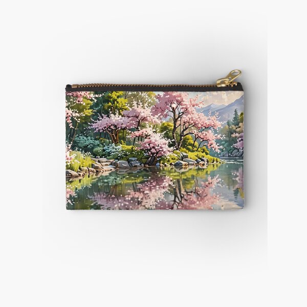 Item preview, "Serene Korean Garden Path: Impasto Oil Painting Cherry Blossoms" designed and sold by CuteSlothWorld.