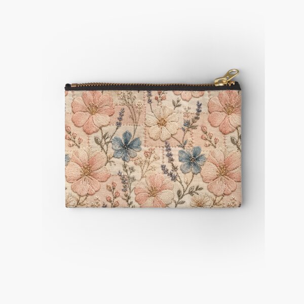 Item preview, Soft Peach and Dusty Blue Embroidered Flowers designed and sold by Mellow Moments.