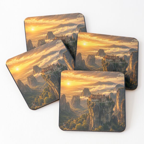 Item preview, Meteora Greece Vintage Travel Poster | Monasteries on Cliffs Retro Wall Art designed and sold by bauschberts.