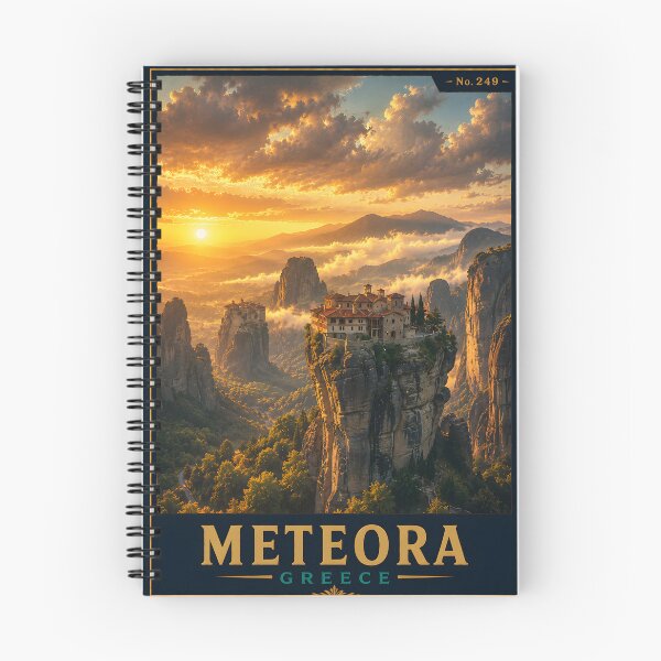 Item preview, Meteora Greece Vintage Travel Poster | Monasteries on Cliffs Retro Wall Art designed and sold by bauschberts.