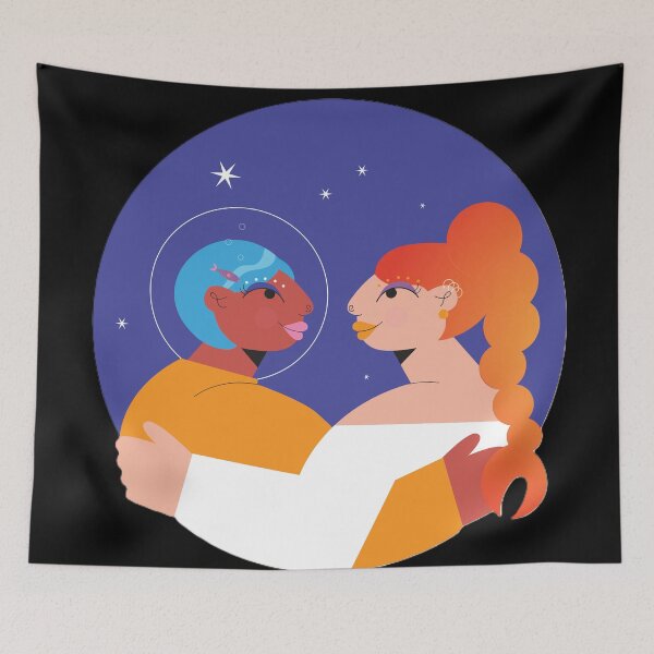 Item preview, Gemini Twins Zodiac Illustration Astronaut and Woman Portrait designed and sold by BuckaBaby.
