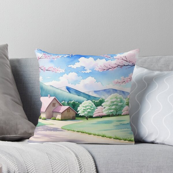 Artikelvorschau, "Bezauberndes Märchendorf: Friedliche Frühlingslandschaft in Aquarell" entworfen und verkauft von CuteSlothWorld.