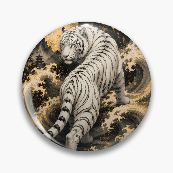 Item preview, White Tiger Moon Wave Relief Art | Embossed White Tiger Back View | Oriental Sculptural Wall Decor | Textured Wildlife Artwork | Majestic Tiger Home Decor | Zen Nature Art designed and sold by ManJiangHong.