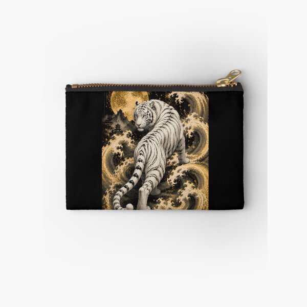 Item preview, White Tiger Moon Wave Relief Art | Embossed White Tiger Back View | Oriental Sculptural Wall Decor | Textured Wildlife Artwork | Majestic Tiger Home Decor | Zen Nature Art designed and sold by ManJiangHong.