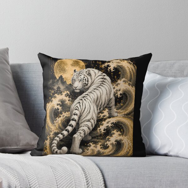 Item preview, White Tiger Moon Wave Relief Art | Embossed White Tiger Back View | Oriental Sculptural Wall Decor | Textured Wildlife Artwork | Majestic Tiger Home Decor | Zen Nature Art designed and sold by ManJiangHong.