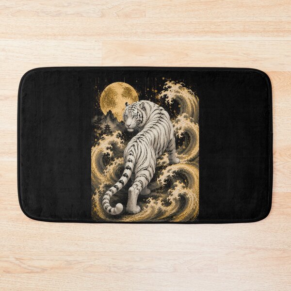 Item preview, White Tiger Moon Wave Relief Art | Embossed White Tiger Back View | Oriental Sculptural Wall Decor | Textured Wildlife Artwork | Majestic Tiger Home Decor | Zen Nature Art designed and sold by ManJiangHong.
