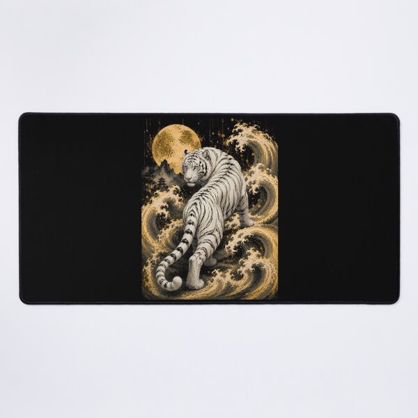 Item preview, White Tiger Moon Wave Relief Art | Embossed White Tiger Back View | Oriental Sculptural Wall Decor | Textured Wildlife Artwork | Majestic Tiger Home Decor | Zen Nature Art designed and sold by ManJiangHong.