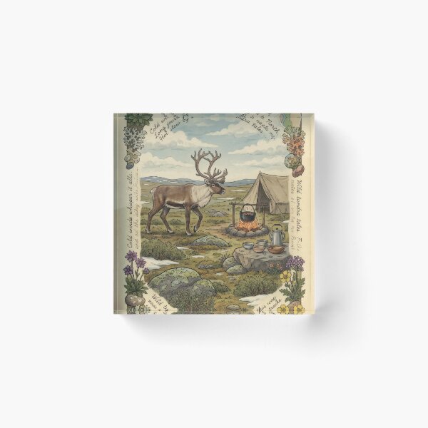 Item preview, Caribou Beside a Vintage Tundra Camp designed and sold by CoffeeinBloom.