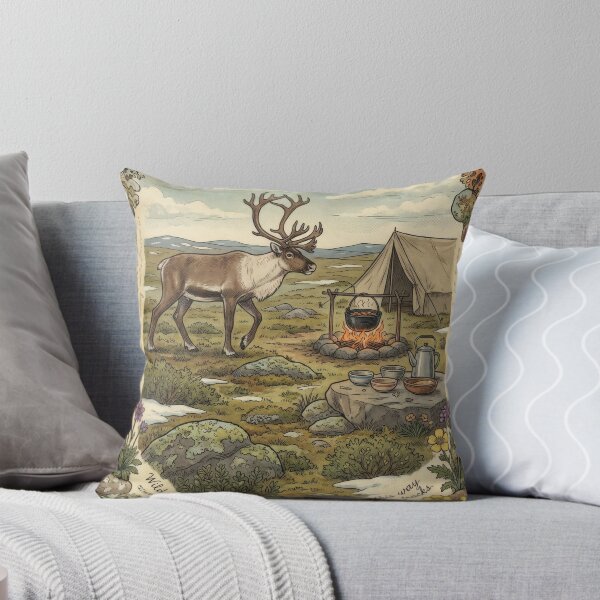 Item preview, Caribou Beside a Vintage Tundra Camp designed and sold by CoffeeinBloom.