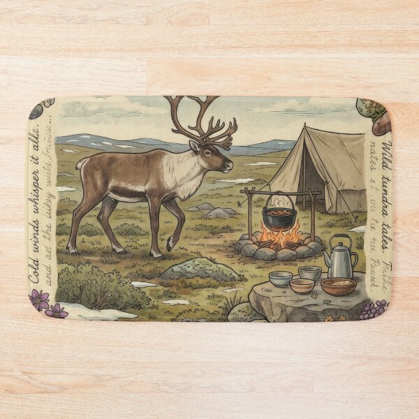 Item preview, Caribou Beside a Vintage Tundra Camp designed and sold by CoffeeinBloom.