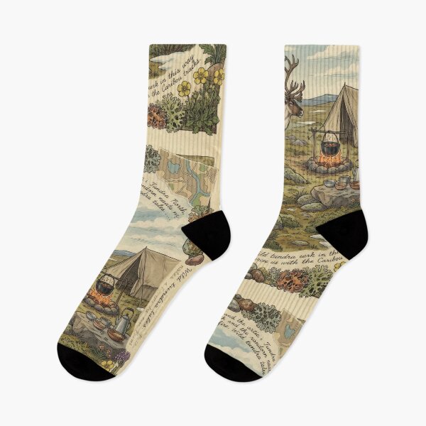 Item preview, Caribou Beside a Vintage Tundra Camp designed and sold by CoffeeinBloom.