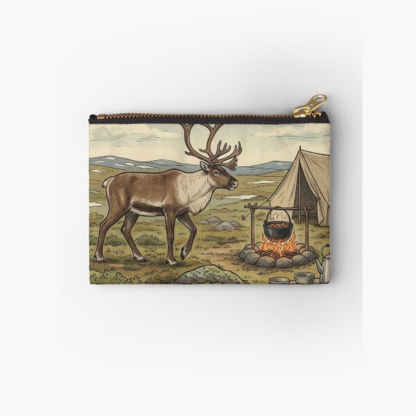 Item preview, Caribou Beside a Vintage Tundra Camp designed and sold by CoffeeinBloom.