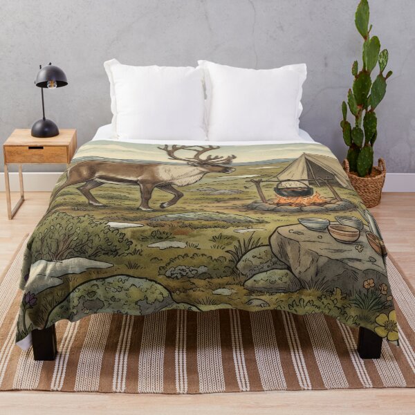 Item preview, Caribou Beside a Vintage Tundra Camp designed and sold by CoffeeinBloom.