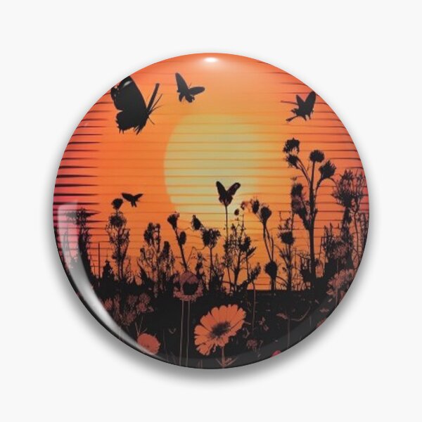 Item preview, Synthwave meadow – retro sun with butterflies designed and sold by nachtpixel-art.