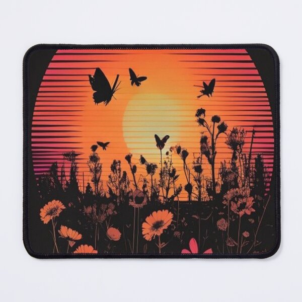 Item preview, Synthwave meadow – retro sun with butterflies designed and sold by nachtpixel-art.