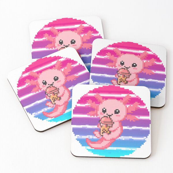 Item preview, Axolotl Drinking Bubble Tea Pixel Art designed and sold by MTDesignLab.