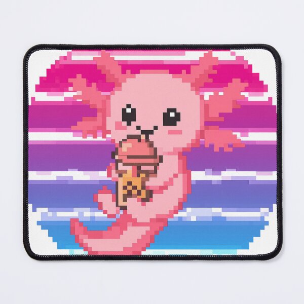 Item preview, Axolotl Drinking Bubble Tea Pixel Art designed and sold by MTDesignLab.