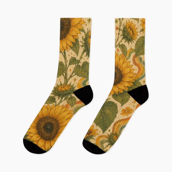 Item preview, Golden Retro Sunflowers – Groovy 70s Botanical Pattern designed and sold by MarekoraStudio.