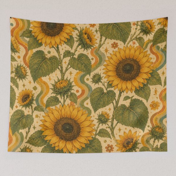Item preview, Golden Retro Sunflowers – Groovy 70s Botanical Pattern designed and sold by MarekoraStudio.