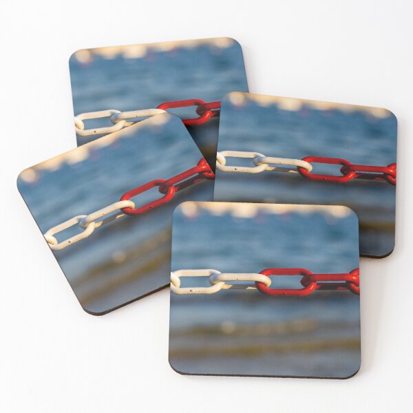 Item preview, Red and White Chain Link by the Sea Symbolizing Connection, Contrast and Nautical Boundary designed and sold by Nmallia.