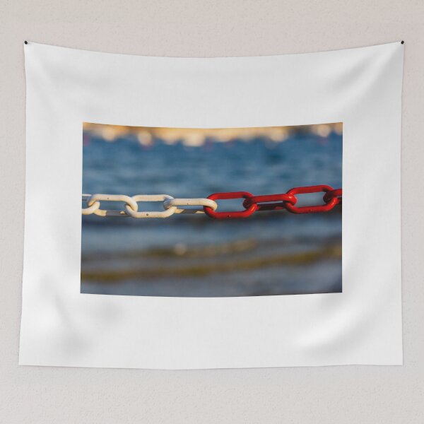 Item preview, Red and White Chain Link by the Sea Symbolizing Connection, Contrast and Nautical Boundary designed and sold by Nmallia.