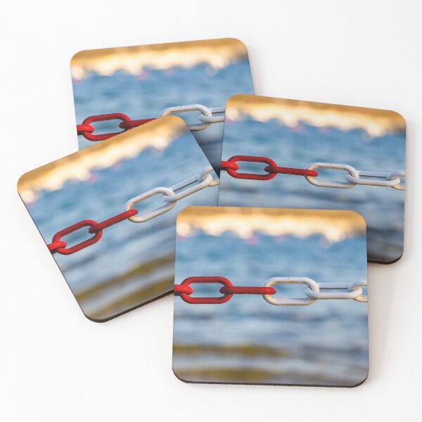Item preview, Red and White Chain Link by the Sea Symbolizing Connection, Contrast and Nautical Boundary designed and sold by Nmallia.