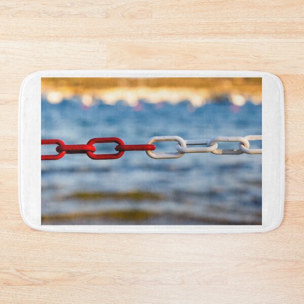 Item preview, Red and White Chain Link by the Sea Symbolizing Connection, Contrast and Nautical Boundary designed and sold by Nmallia.
