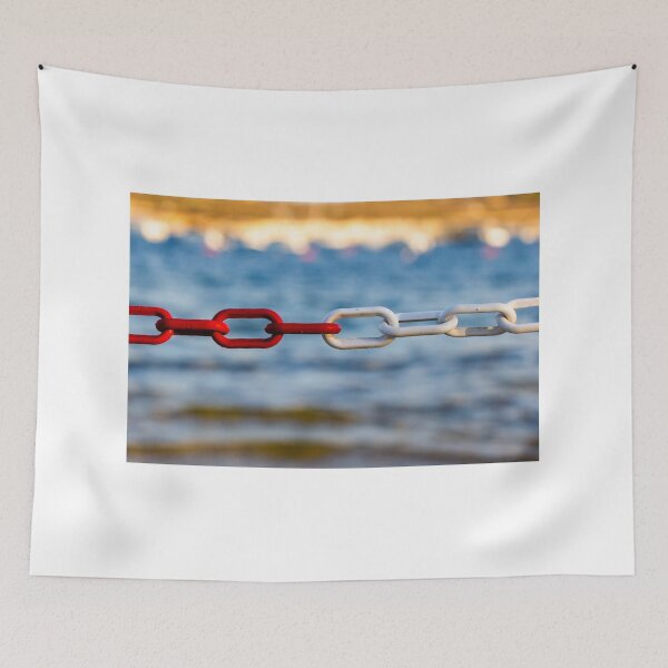 Item preview, Red and White Chain Link by the Sea Symbolizing Connection, Contrast and Nautical Boundary designed and sold by Nmallia.