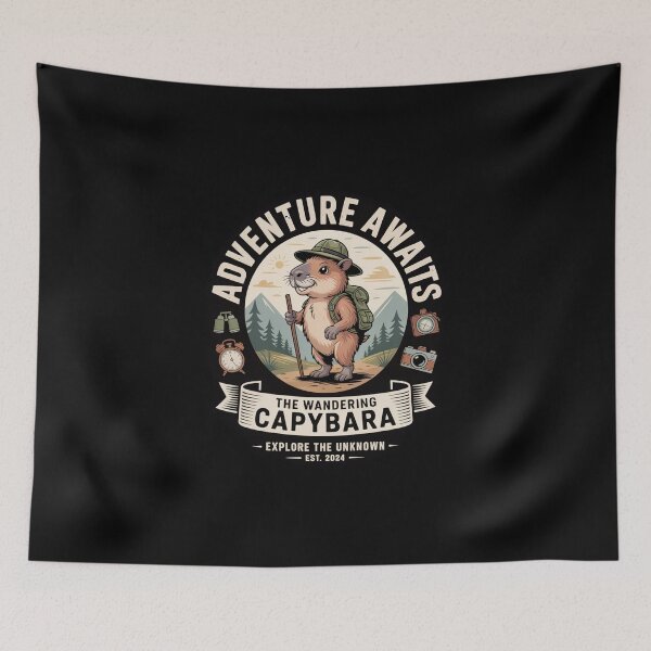 Item preview, Adventure Awaits Capybara Hiking Vintage Outdoor designed and sold by MizoX7.
