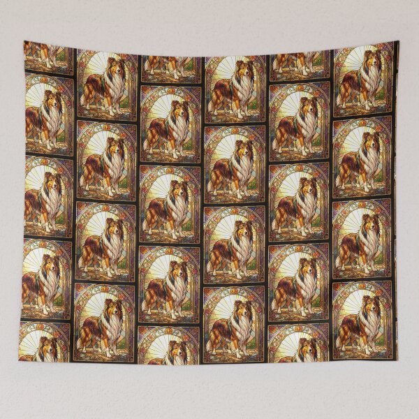 Item preview, Rough Collie Dog Stained Glass Art Nouveau designed and sold by pinkal.