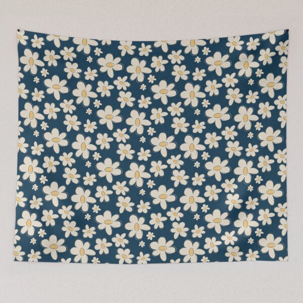 Item preview, Navy Cream Retro Daisy Garden designed and sold by MaddaMom.