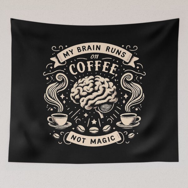 Item preview, My Brain Runs On Coffee Not Magic Vintage Retro Coffee Lover designed and sold by Scaryzz.