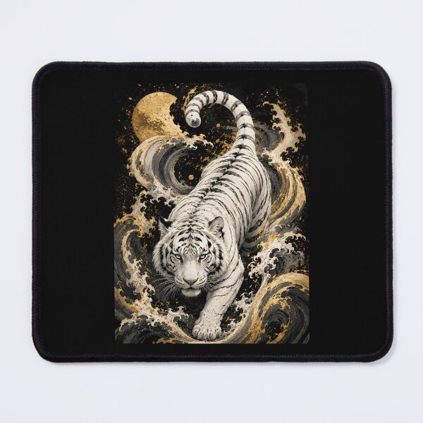 Item preview, White Tiger Moon Wave Relief Art | Embossed White Tiger Wall Decor | Majestic Wildlife Sculpture Style | Oriental Textured Artwork | Zen Nature Home Decor | Fantasy Tiger Art designed and sold by ManJiangHong.