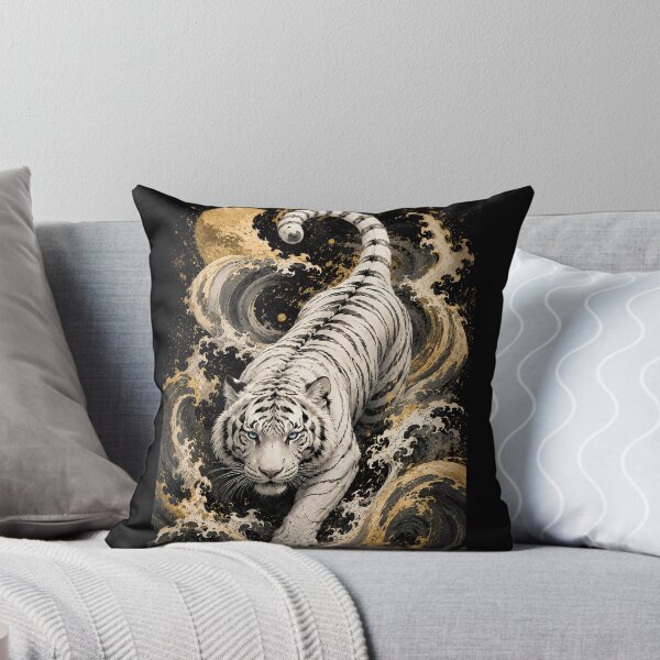 Item preview, White Tiger Moon Wave Relief Art | Embossed White Tiger Wall Decor | Majestic Wildlife Sculpture Style | Oriental Textured Artwork | Zen Nature Home Decor | Fantasy Tiger Art designed and sold by ManJiangHong.
