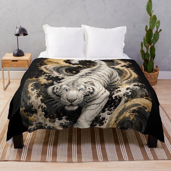 Item preview, White Tiger Moon Wave Relief Art | Embossed White Tiger Wall Decor | Majestic Wildlife Sculpture Style | Oriental Textured Artwork | Zen Nature Home Decor | Fantasy Tiger Art designed and sold by ManJiangHong.