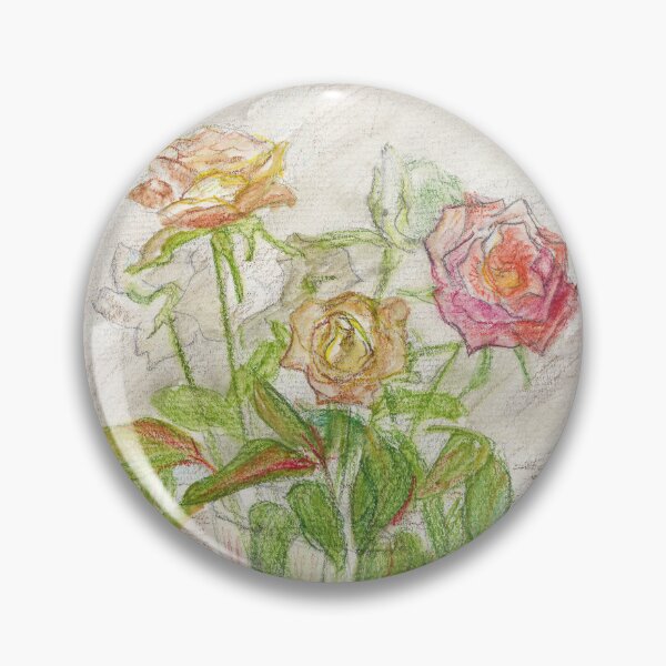 Item preview, Soft Roses in Glass Vase – Delicate Botanical Colored Pencil Illustration designed and sold by Dina's Fine Arts.